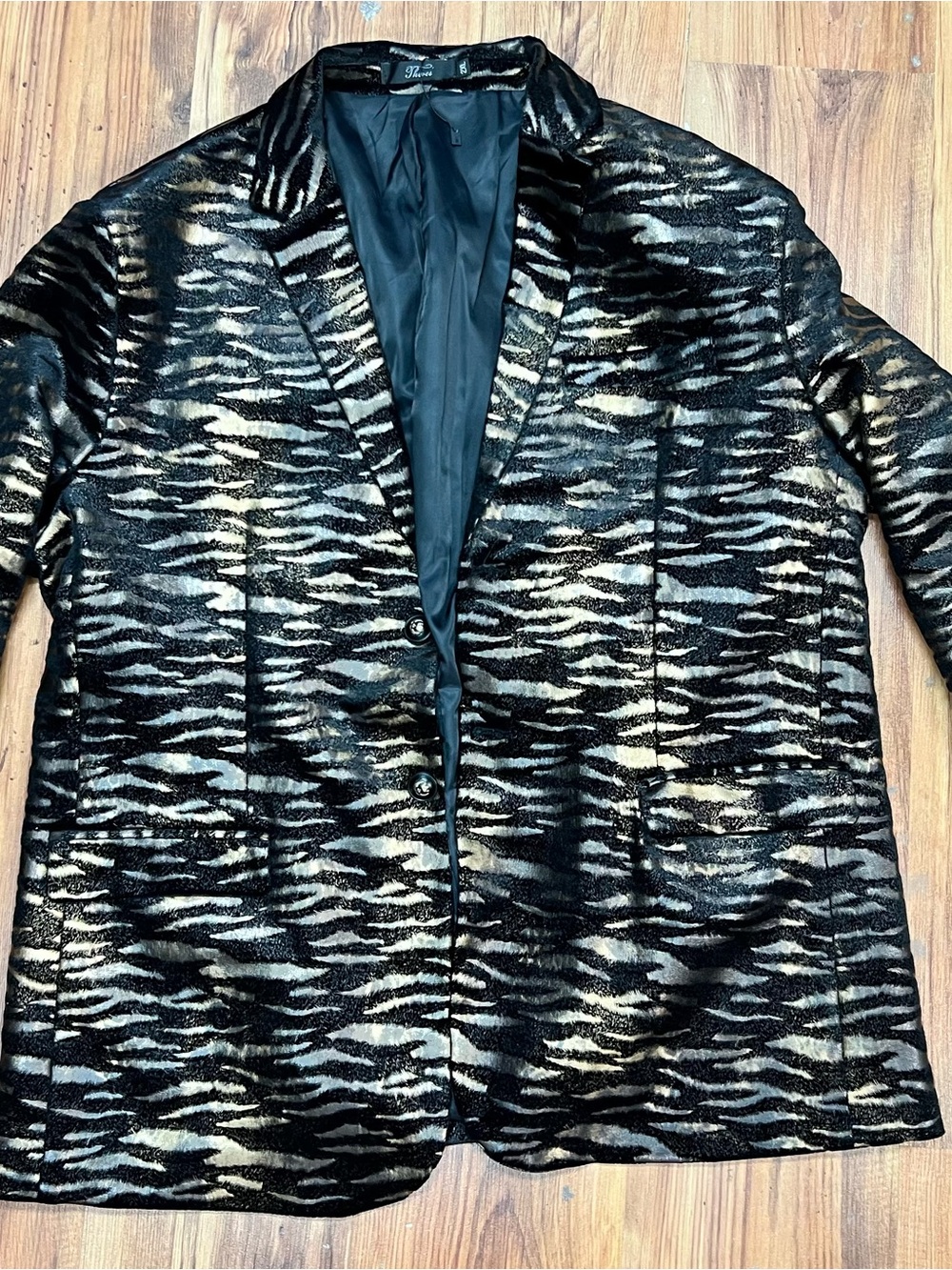 Metallic Animal Print Blazer - Black & Gold
